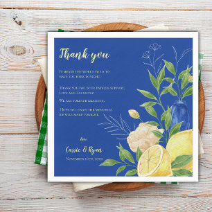 Blue Floral Lemon Wedding Party Thank You Message Napkin