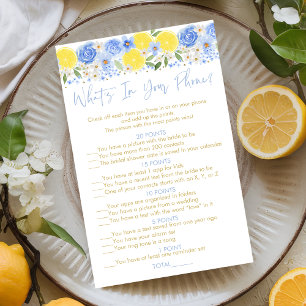 Blue Floral Lemon What's In Your Phone Bridal Game