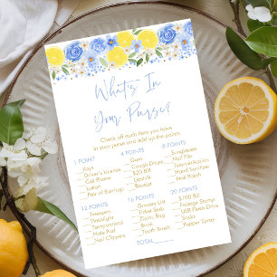 Blue Floral Lemon What's In your Purse Game