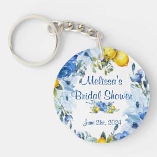 Blue Floral Lemons Keychain Favor