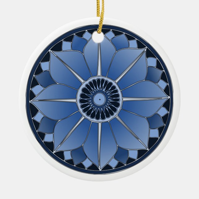 Blue Floral Lotus New Age Spiritual Mandala Ceramic Tree Decoration (Front)