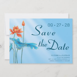 Blue Floral Lotus Wedding Save the Date Invitatio Invitation