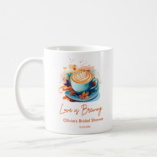 Blue Floral Love is Brewing Coffee Bridal Shower  Coffee Mug (Left)
