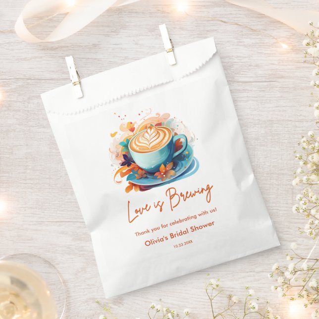 Blue Floral Love is Brewing Coffee Bridal Shower  Favour Bags (Clipped)