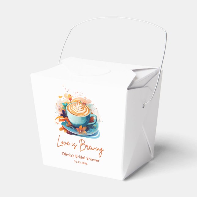 Blue Floral Love is Brewing Coffee Bridal Shower  Favour Box (Front Side)