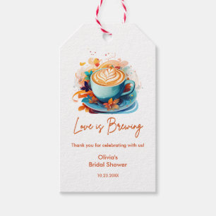 Blue Floral Love is Brewing Coffee Bridal Shower  Gift Tags