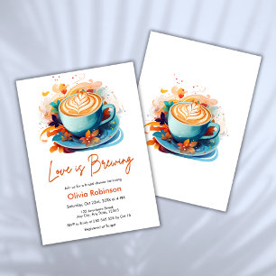 Blue Floral Love is Brewing Coffee Bridal Shower  Invitation