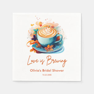 Blue Floral Love is Brewing Coffee Bridal Shower Napkin