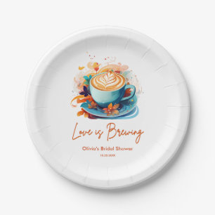 Blue Floral Love is Brewing Coffee Bridal Shower  Paper Plate
