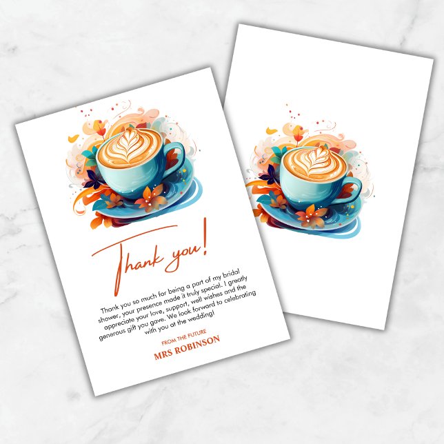Blue Floral Love is Brewing Coffee Bridal Shower  Thank You Card (Blue Floral Love is Brewing Coffee Bridal Shower Thank You Card )