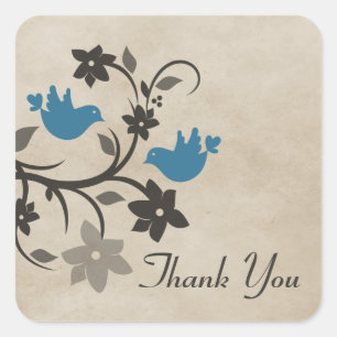 Blue Floral Lovebirds Thank You Stickers