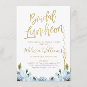 Blue Floral Luncheon Bridal Shower Invitation