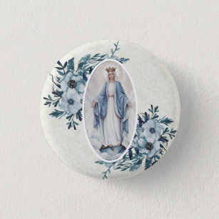 Blue Floral  Madonna   Virgin Mary   Lace 3 Cm Round Badge