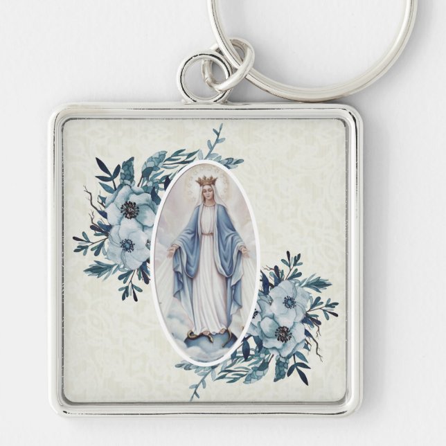 Blue Floral |Madonna | Virgin Mary | Lace Key Ring (Front)