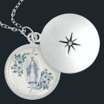 Blue Floral |Madonna | Virgin Mary | Lace Locket Necklace<br><div class="desc">This is a lovely image of the Blessed Madonna Virgin Mary,  Our Lady of Grace with blue flowers on each side and a white lace background.</div>
