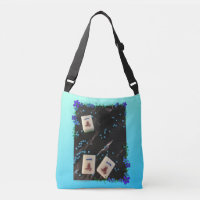 Blue floral mahjong themed crossbody bag