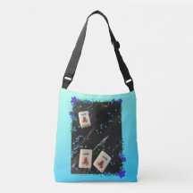 Blue floral mahjong themed crossbody bag