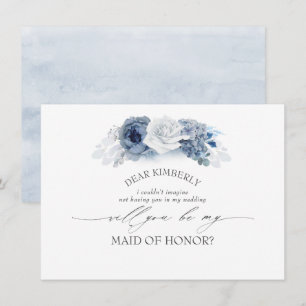Blue Floral Maid of Honour / Bridesmaid Proposal Invitation