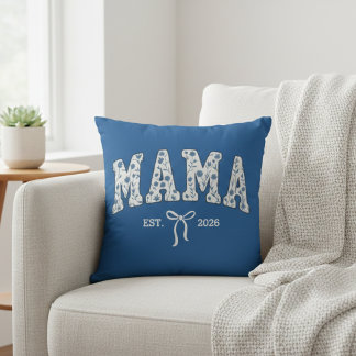 Blue Floral Mama Varsity Feminine Artwork Cushion