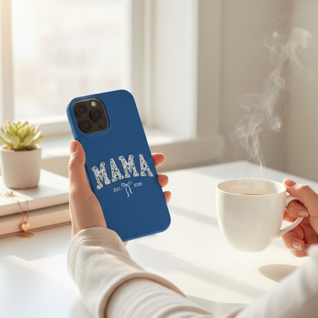 Blue Floral Mama Varsity Feminine Minimal iPhone Case (Creator Uploaded)