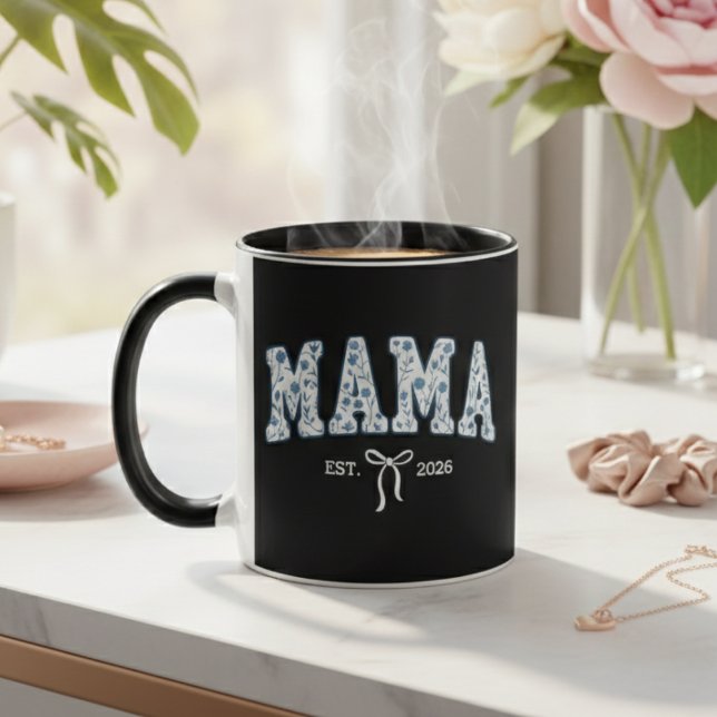 Blue Floral Mama Varsity Minimal Motherhood Mug (Creator Uploaded)