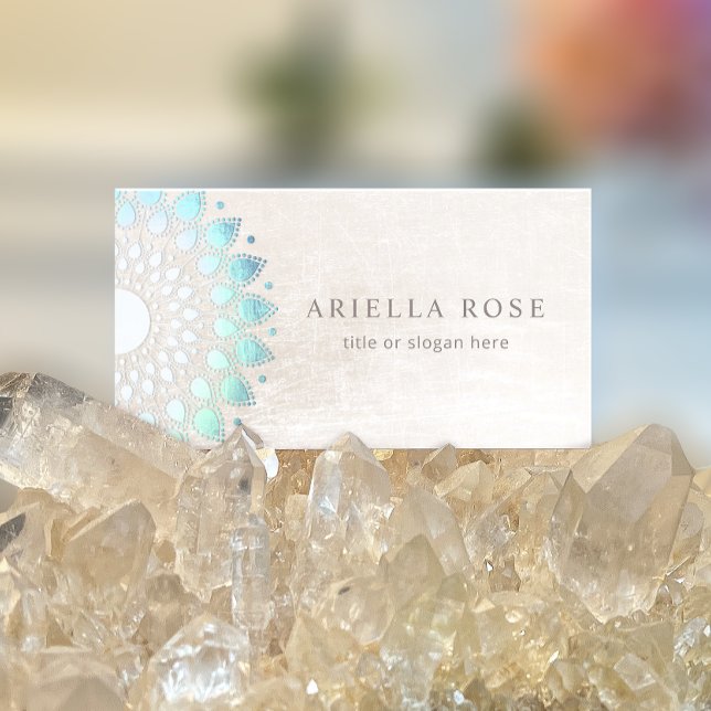 Blue Floral Mandala Lotus White Marble Business Card (Creator Uploaded)