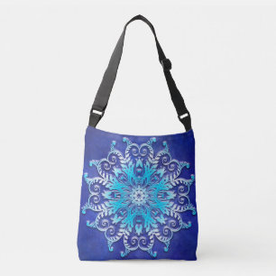 Blue floral mandala on grunge background. crossbody bag