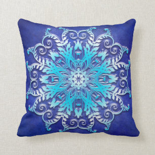 Blue floral mandala on grunge background. cushion