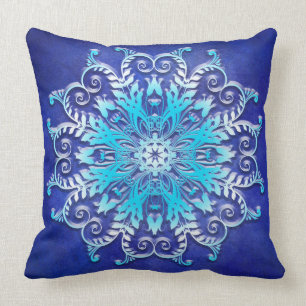 Blue floral mandala on grunge background. cushion