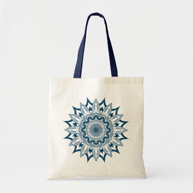 Blue Floral Mandala Tote Bag (Front)