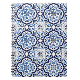 Blue Floral Mediterranean Sicilian Tile Notebook