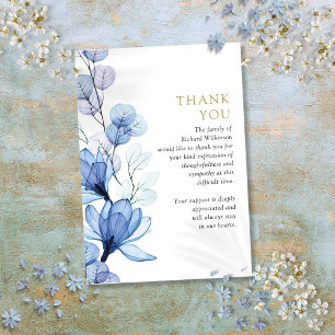 Blue Floral Memorial Celebration Of Life Funeral Thank You Card