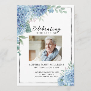 Blue Floral Memorial Funeral Order of Service Programme