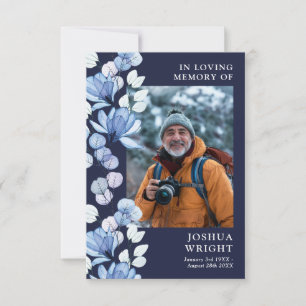 Blue Floral Memorial Funeral Prayer Photo Card