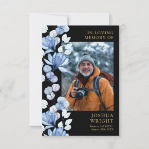 Blue Floral Memorial Funeral Prayer Photo Card