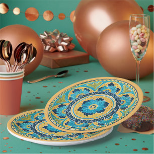 Blue Floral Mexican Tile Paper Plate