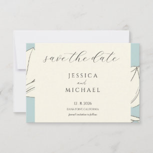 Blue Floral Minimalist Flat Save The Date Card