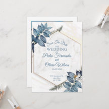 Blue Floral Minimalist Save The Date Wedding