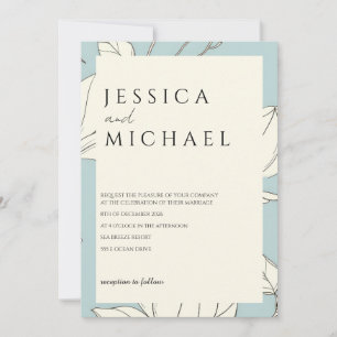Blue Floral Minimalist Wedding Invitation