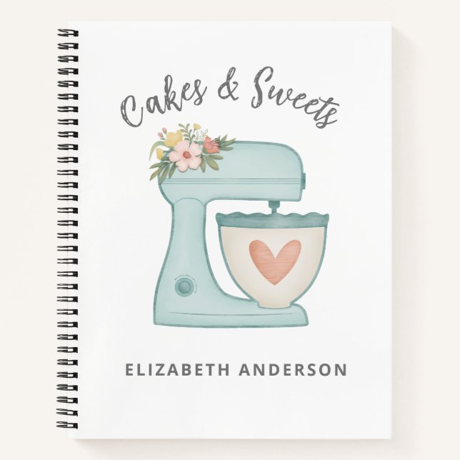 Blue Floral Mixer Bakery Chef Notebook (Front)
