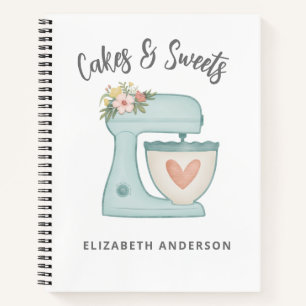 Blue Floral Mixer Bakery Pastry Chef Notebook
