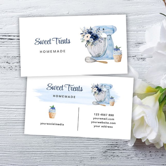 Blue Floral Mixer Business Card (Creator Uploaded)