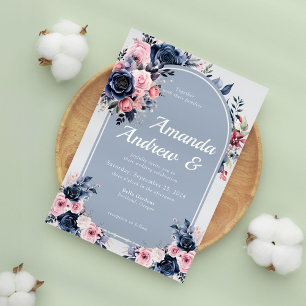 Blue Floral Modern Wedding Invitation
