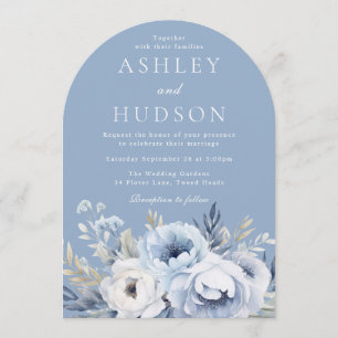 Blue Floral Modern Winter Wedding Invitation