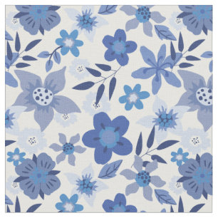Blue Floral Monochromatic Fabric Print