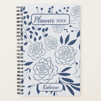 Blue Floral Monochrome Name And Year Planner