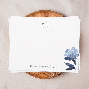Blue Floral Monogram Couple Initials Personalised Card
