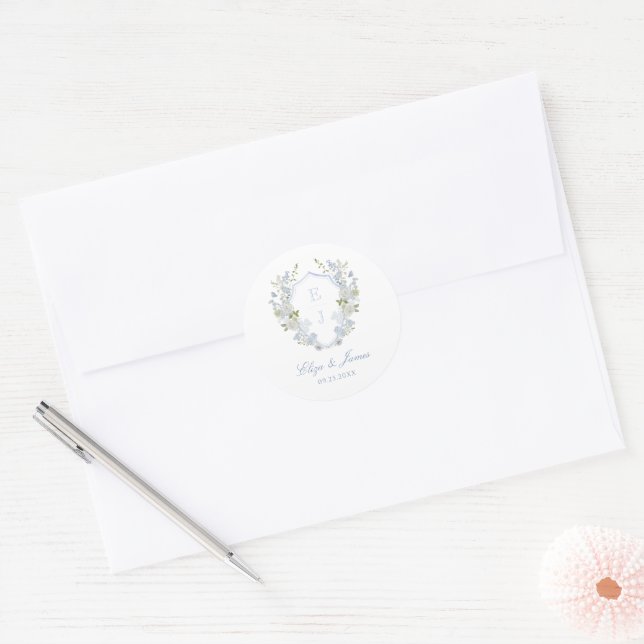Blue Floral Monogram Crest Wedding Envelope Seal (Envelope)