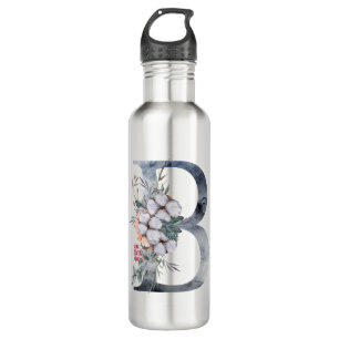 Blue Floral Monogram Initial B 710 Ml Water Bottle