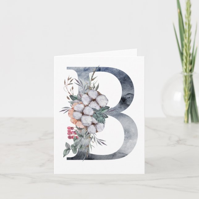 Blue Floral Monogram Initial B Card (Front)